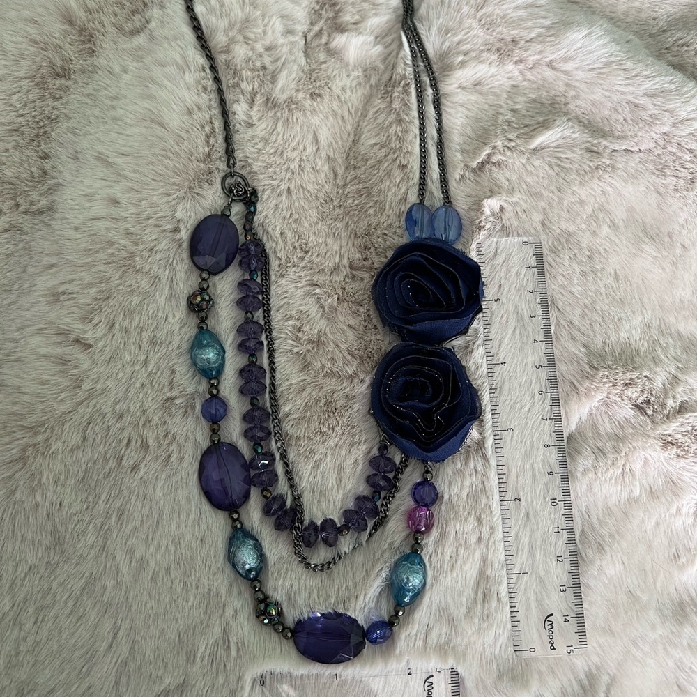 Elegant Blue and Purple Floral Necklace